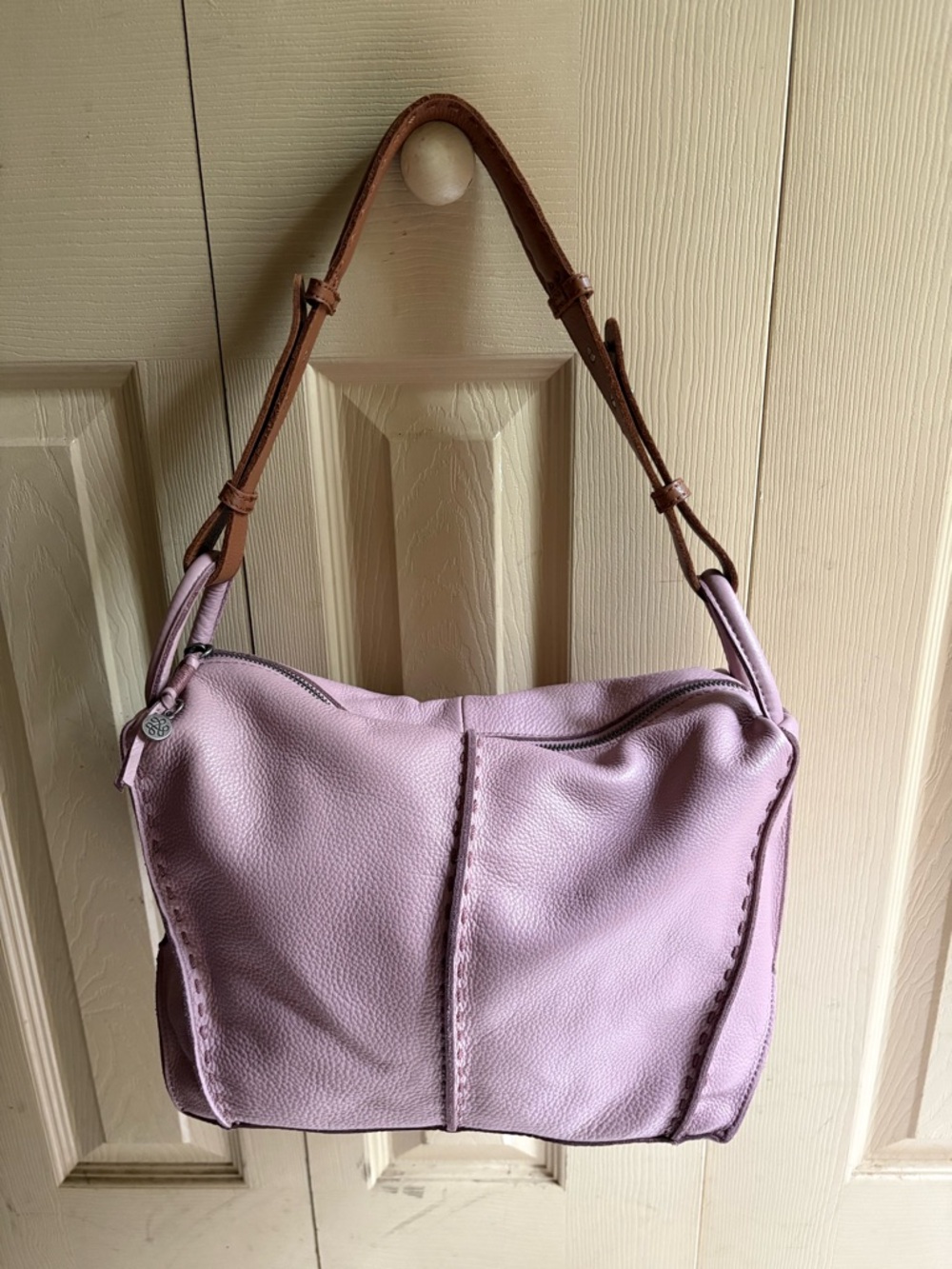 The Sak Leather Shoulder Bag in Rosewood with Tan Strap